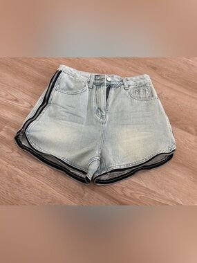 Alexander Wang Light Wash Denim Shorts with Black Zip Trim